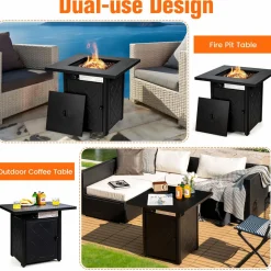 Tangkula 28 Inches Outdoor Propane Fire Pit Table, Patiojoy 50,000 BTU Patio Gas Fire Pit Table