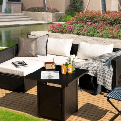 Tangkula 28 Inches Outdoor Propane Fire Pit Table, Patiojoy 50,000 BTU Patio Gas Fire Pit Table