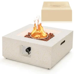 Tangkula 28 Inches Propane Fire Pit Table, Patiojoy 40,000 BTU Square Fire Table with Lava Rocks