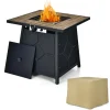 Tangkula 28 Inches Propane Fire Pit Table, 40,000 BTU Square Fire Table with Lid, Lava Stone, Waterproof Cover