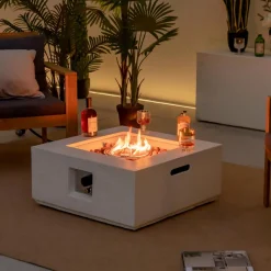 Tangkula 28 Inches Propane Fire Pit Table, Patiojoy 40,000 BTU Square Fire Table with Lava Rocks