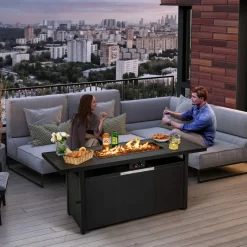 Tangkula 57 Inches Propane Fire Pit Table, Patiojoy 50,000 BTU Outdoor Rectangular FirePit Table