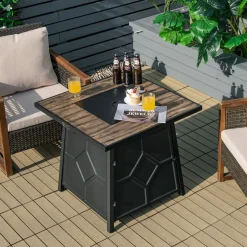 Tangkula 28 Inches Propane Fire Pit Table, 40,000 BTU Square Fire Table with Lid, Lava Stone, Waterproof Cover