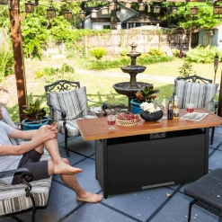 Tangkula 57 Inches Propane Fire Pit Table, Patiojoy 50,000 BTU Outdoor Rectangular FirePit Table