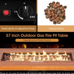 Tangkula 57 Inches Propane Fire Pit Table, Patiojoy 50,000 BTU Outdoor Rectangular FirePit Table