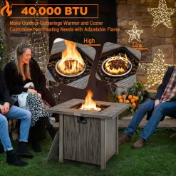 Tangkula 28 Inches Propane Fire Pit, Patiojoy 40,000 BTU Gas Fire Pit Table with Lid