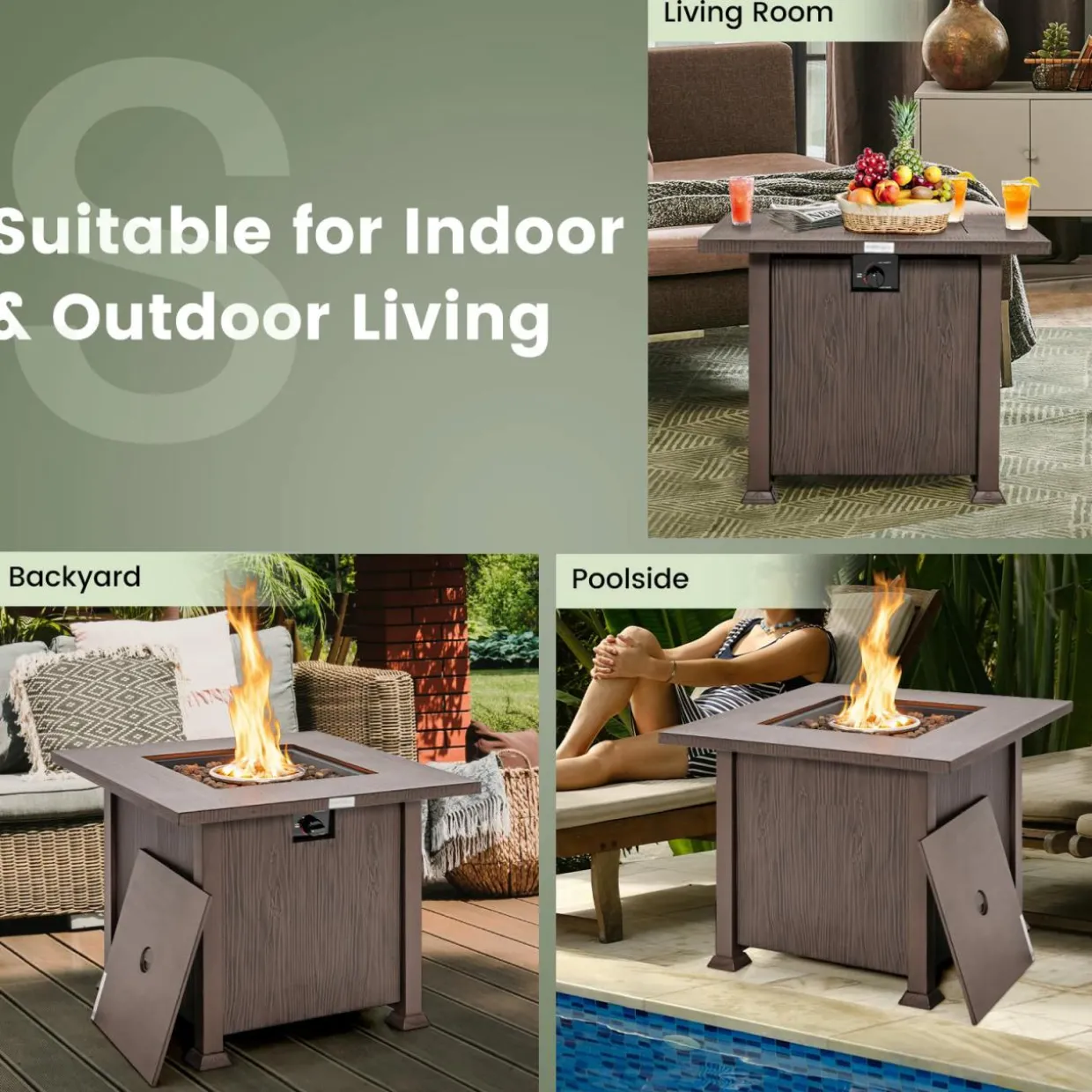 Tangkula 32 Inches Propane Fire Pit, Patiojoy 50,000 BTU Gas Fire Pit Table with Lid