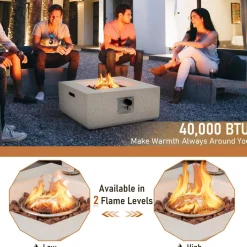 Tangkula 28 Inches Propane Fire Pit Table, Patiojoy 40,000 BTU Square Fire Table with Lava Rocks