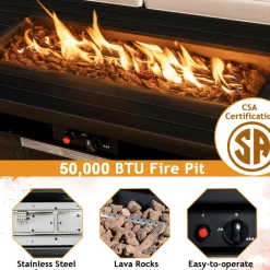 Tangkula 57 Inches Propane Fire Pit Table, Patiojoy 50,000 BTU Outdoor Rectangular FirePit Table
