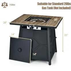 Tangkula 28 Inches Propane Fire Pit Table, 40,000 BTU Square Fire Table with Lid, Lava Stone, Waterproof Cover