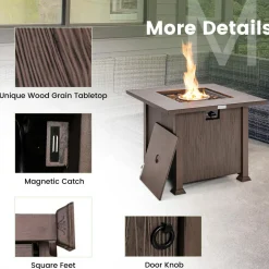 Tangkula 32 Inches Propane Fire Pit, Patiojoy 50,000 BTU Gas Fire Pit Table with Lid