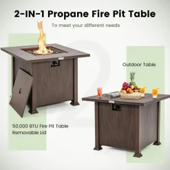 Tangkula 32 Inches Propane Fire Pit, Patiojoy 50,000 BTU Gas Fire Pit Table with Lid