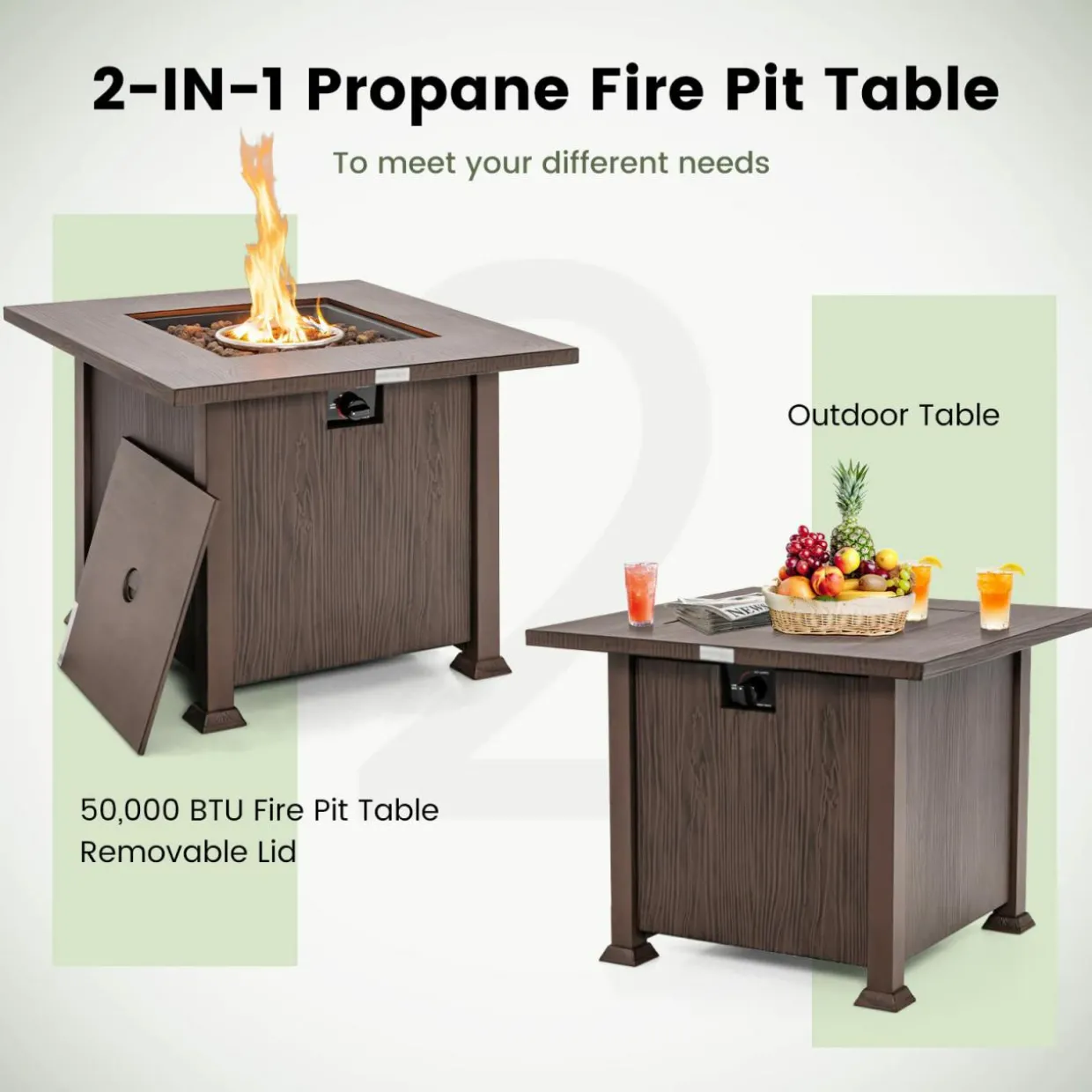 Tangkula 32 Inches Propane Fire Pit, Patiojoy 50,000 BTU Gas Fire Pit Table with Lid