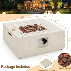 Tangkula 28 Inches Propane Fire Pit Table, Patiojoy 40,000 BTU Square Fire Table with Lava Rocks