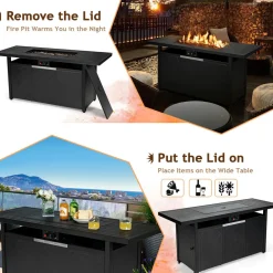 Tangkula 57 Inches Propane Fire Pit Table, Patiojoy 50,000 BTU Outdoor Rectangular FirePit Table