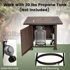 Tangkula 32 Inches Propane Fire Pit, Patiojoy 50,000 BTU Gas Fire Pit Table with Lid