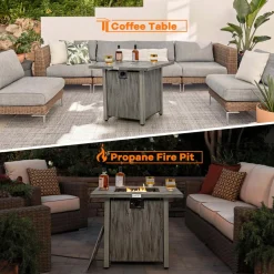 Tangkula 28 Inches Propane Fire Pit, Patiojoy 40,000 BTU Gas Fire Pit Table with Lid