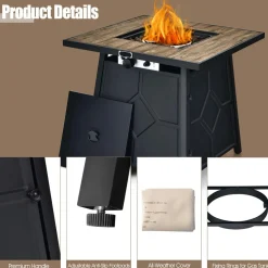Tangkula 28 Inches Propane Fire Pit Table, 40,000 BTU Square Fire Table with Lid, Lava Stone, Waterproof Cover
