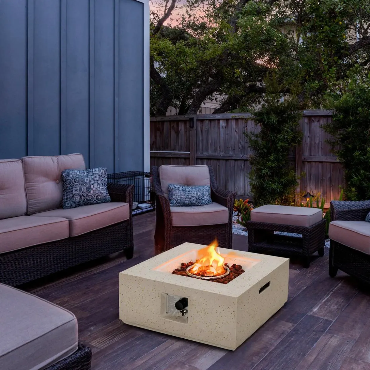Tangkula 28 Inches Propane Fire Pit Table, Patiojoy 40,000 BTU Square Fire Table with Lava Rocks