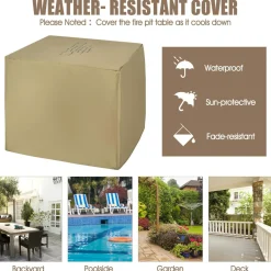 Tangkula 28 Inches Propane Fire Pit Table, 40,000 BTU Square Fire Table with Lid, Lava Stone, Waterproof Cover