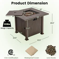 Tangkula 32 Inches Propane Fire Pit, Patiojoy 50,000 BTU Gas Fire Pit Table with Lid