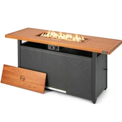 Tangkula 57 Inches Propane Fire Pit Table, Patiojoy 50,000 BTU Outdoor Rectangular FirePit Table