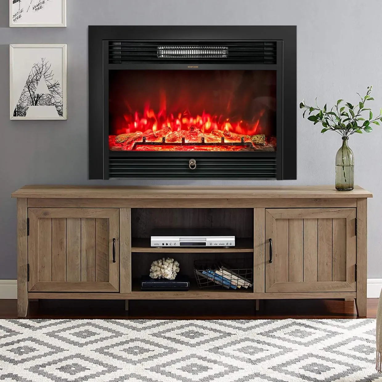 Tangkula 28.5 Inches Recessed Electric Fireplace Insert, Freestanding Fireplace Heater W/ Overheat Protection