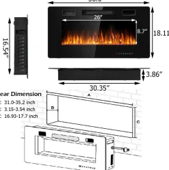 Tangkula 30 Inches Recessed Electric Fireplace, in-Wall & Wall Mounted Electric Heater