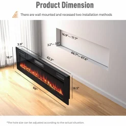 Tangkula 30 Inches Recessed Electric Fireplace, in-Wall & Wall Mounted Electric Heater