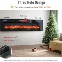 Tangkula 68 Inches Recessed Electric Fireplace, in-Wall & Wall Mounted Electric Heater with Adjustable Flame Color & Speed