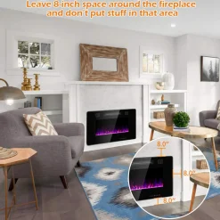 Tangkula 30 Inches Recessed Electric Fireplace, in-Wall & Wall Mounted Electric Heater