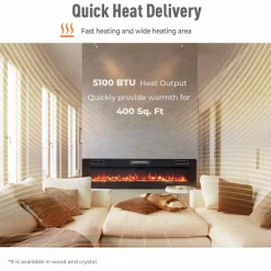 Tangkula 68 Inches Recessed Electric Fireplace, in-Wall & Wall Mounted Electric Heater with Adjustable Flame Color & Speed