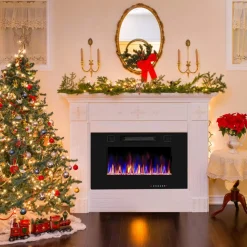 Tangkula 30 Inches Recessed Electric Fireplace, in-Wall & Wall Mounted Electric Heater