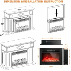 Tangkula 28.5 Inches Recessed Electric Fireplace Insert, Freestanding Fireplace Heater W/ Overheat Protection