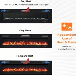 Tangkula 68 Inches Recessed Electric Fireplace, in-Wall & Wall Mounted Electric Heater with Adjustable Flame Color & Speed