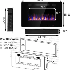 Tangkula 30 Inches Recessed Electric Fireplace, in-Wall & Wall Mounted Electric Heater