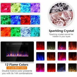 Tangkula 30 Inches Recessed Electric Fireplace, in-Wall & Wall Mounted Electric Heater