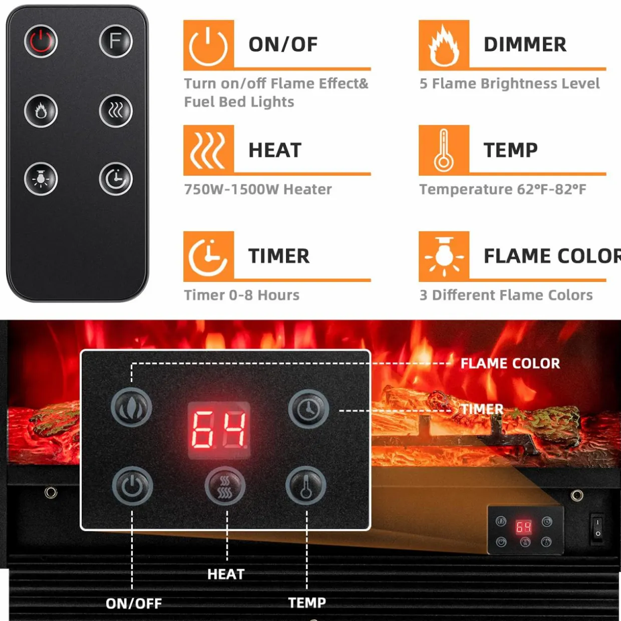 Tangkula 28.5 Inches Recessed Electric Fireplace Insert, Freestanding Fireplace Heater W/ Overheat Protection