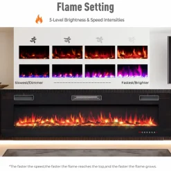 Tangkula 68 Inches Recessed Electric Fireplace, in-Wall & Wall Mounted Electric Heater with Adjustable Flame Color & Speed