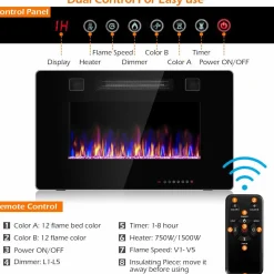 Tangkula 30 Inches Recessed Electric Fireplace, in-Wall & Wall Mounted Electric Heater