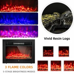 Tangkula 28.5 Inches Recessed Electric Fireplace Insert, Freestanding Fireplace Heater W/ Overheat Protection