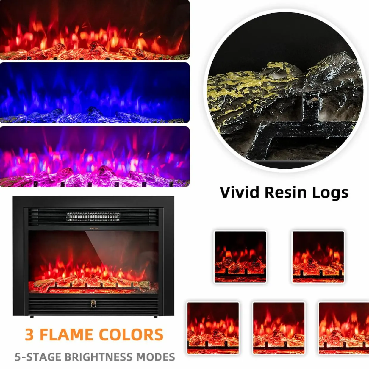 Tangkula 28.5 Inches Recessed Electric Fireplace Insert, Freestanding Fireplace Heater W/ Overheat Protection
