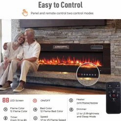 Tangkula 68 Inches Recessed Electric Fireplace, in-Wall & Wall Mounted Electric Heater with Adjustable Flame Color & Speed