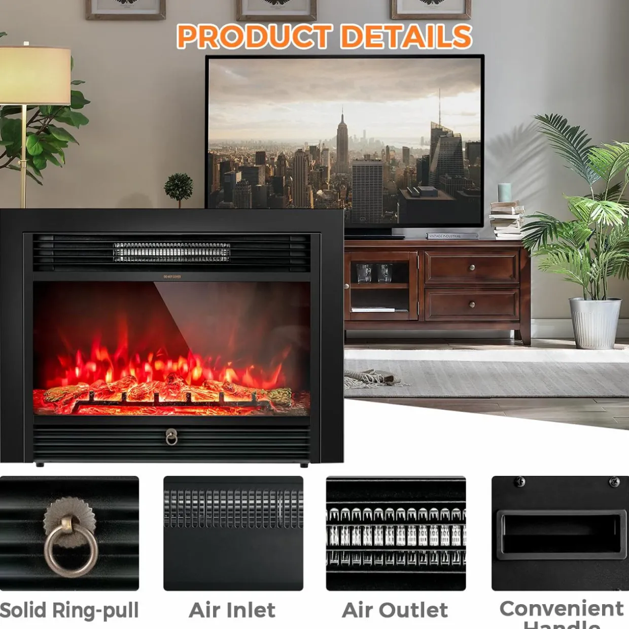 Tangkula 28.5 Inches Recessed Electric Fireplace Insert, Freestanding Fireplace Heater W/ Overheat Protection