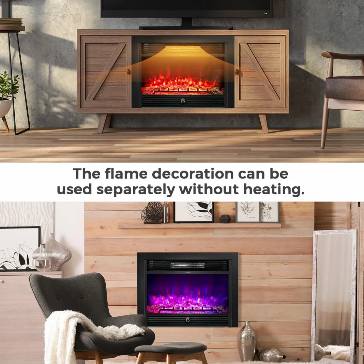 Tangkula 28.5 Inches Recessed Electric Fireplace Insert, Freestanding Fireplace Heater W/ Overheat Protection
