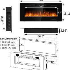Tangkula 30 Inches Recessed Electric Fireplace, in-Wall & Wall Mounted Electric Heater