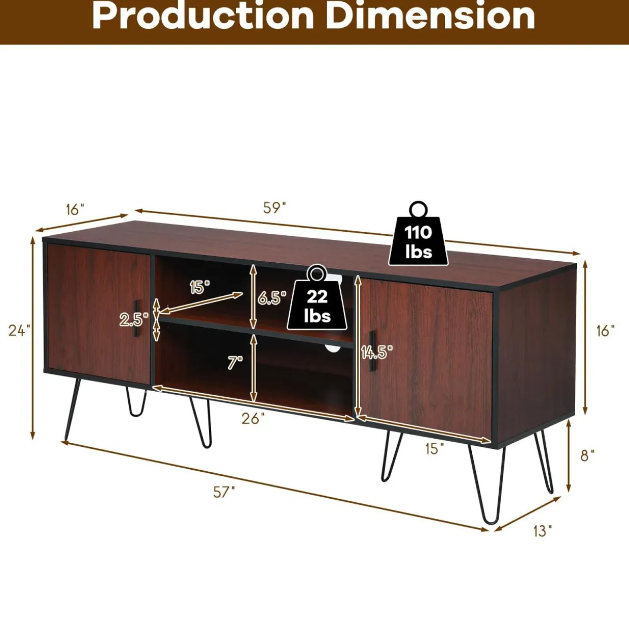 Tangkula 59 Inches Retro Wooden TV Stand for TVs up to 65 Inches