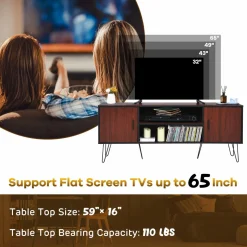Tangkula 59 Inches Retro Wooden TV Stand for TVs up to 65 Inches