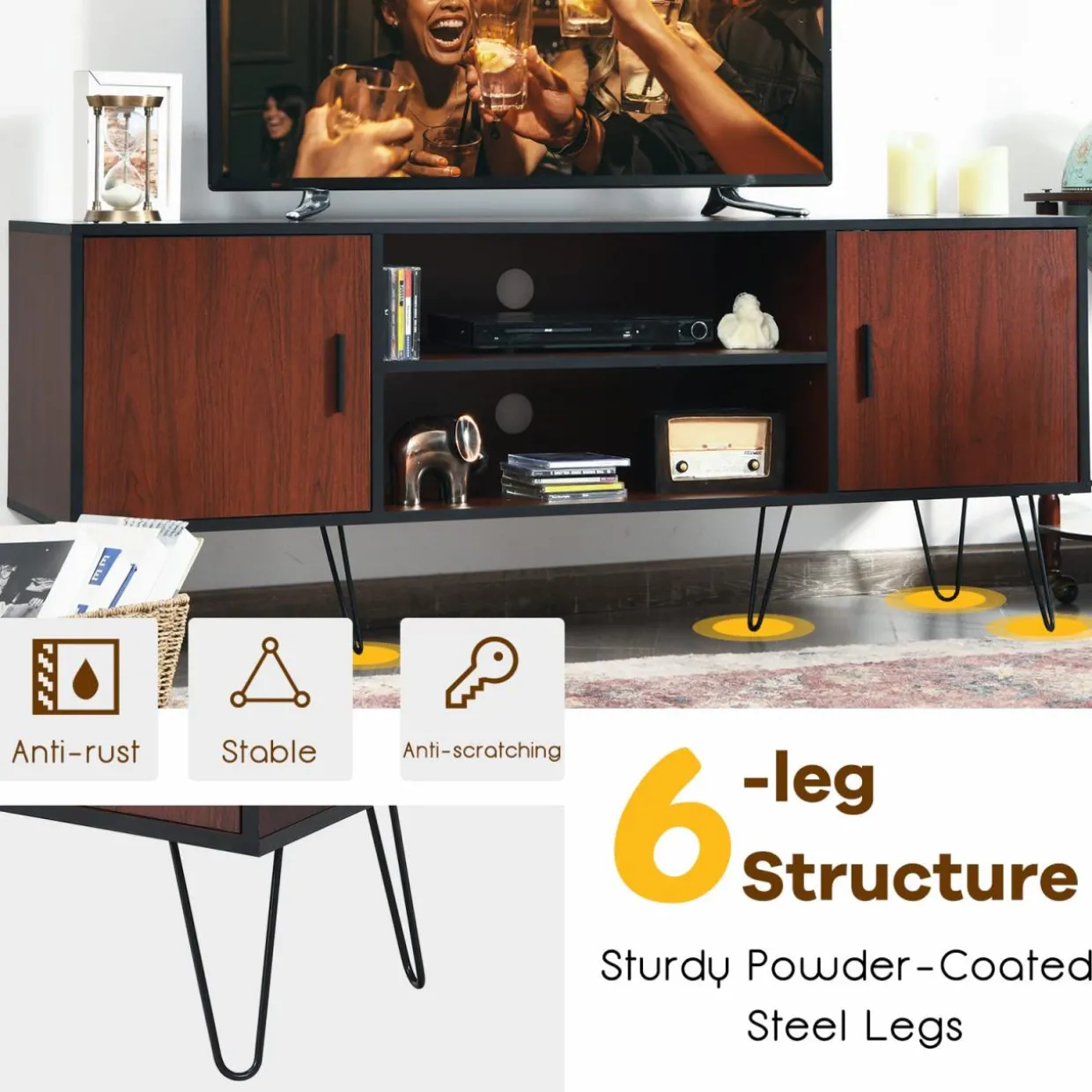 Tangkula 59 Inches Retro Wooden TV Stand for TVs up to 65 Inches