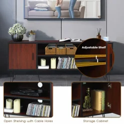 Tangkula 59 Inches Retro Wooden TV Stand for TVs up to 65 Inches